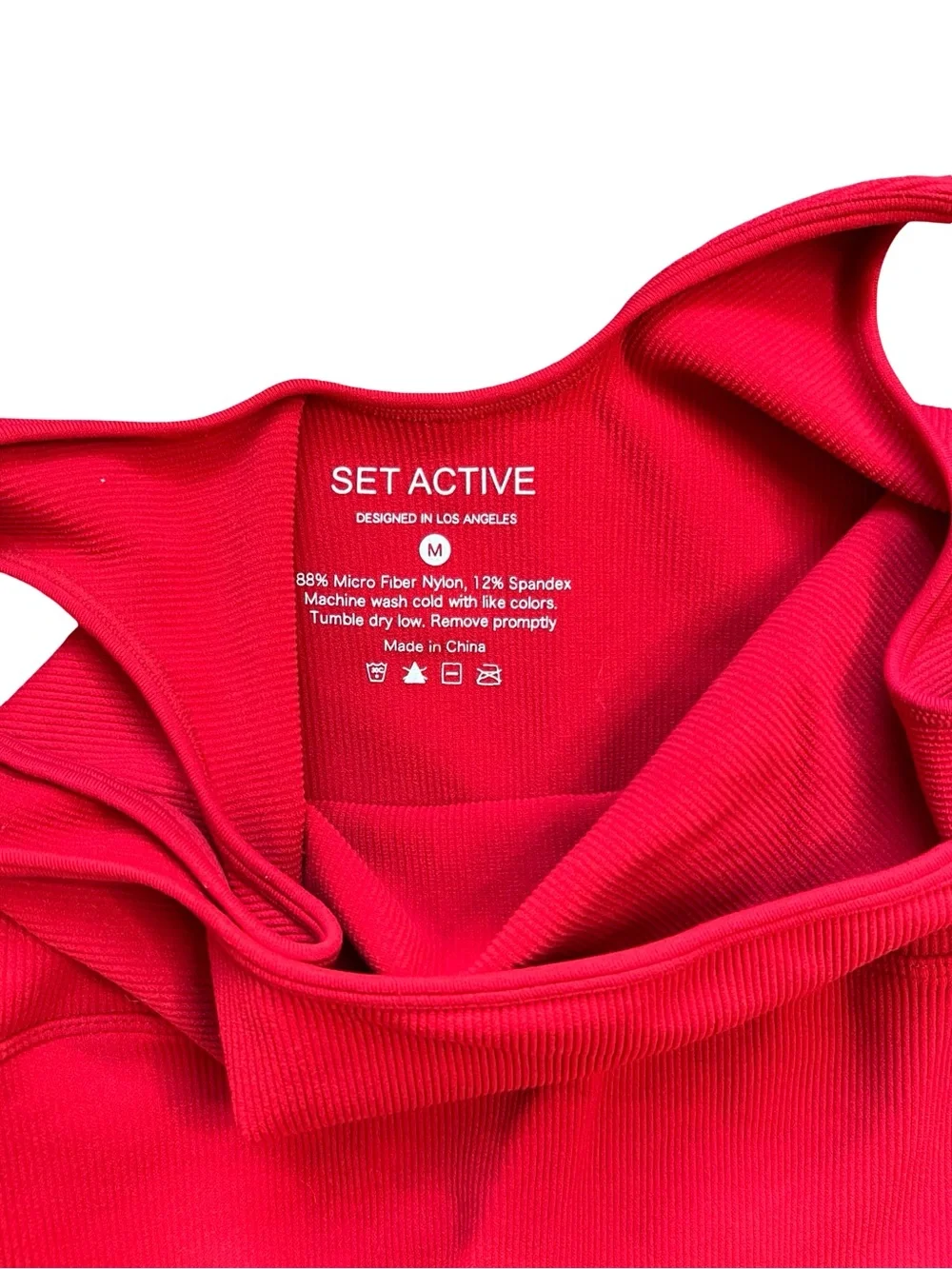SET Active Red Ribbed Sleeveless Flare Bodysuit Jumpsuit One Piece Medium